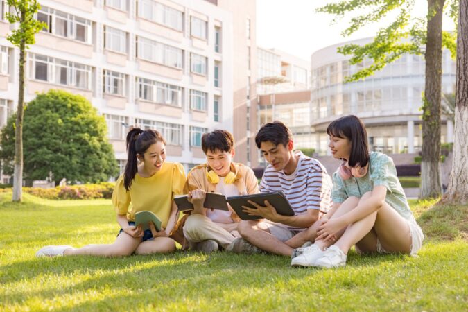 young college students come back to study